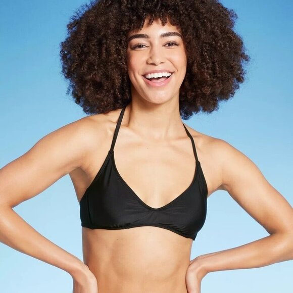 Wild Fable Size Small 4-6 Scoop Front Black Bralette Bikini Swim Top - Picture 1 of 5